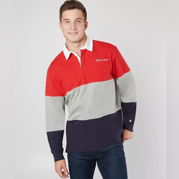 Champion Colour Block Long Sleeve Rugby Polo, Size L - Picture 5 of 5